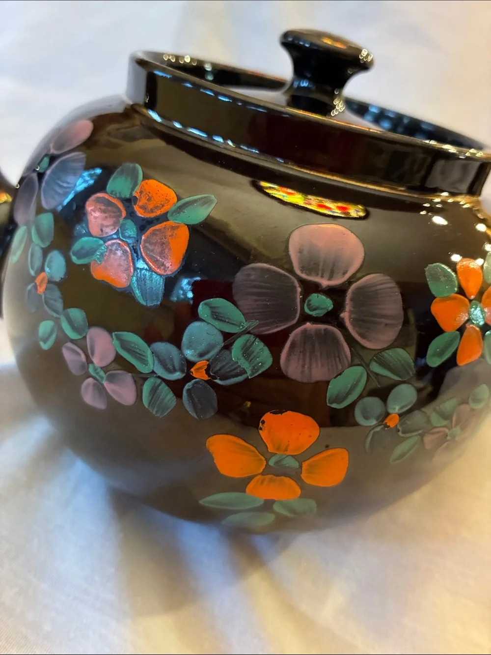 Vintage Hand-Painted Floral Ceramic Teapot